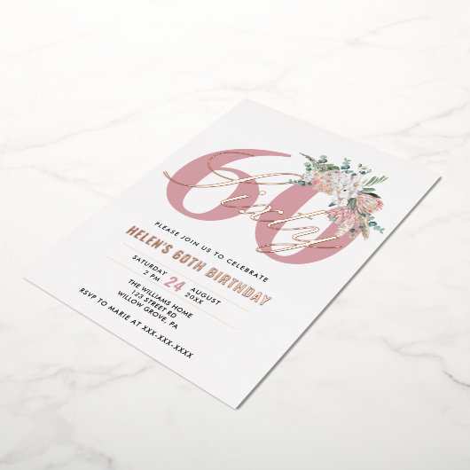 Elke Leeftijd Elegante Moderne Stof Rose Bloem Folie Uitnodiging (Gedraaid)