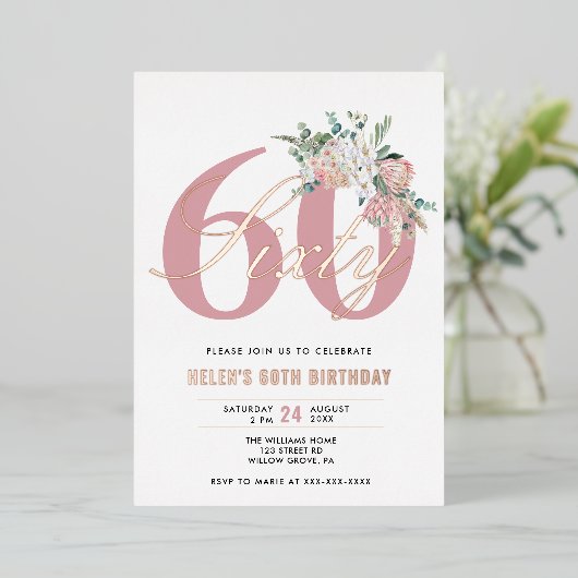 Elke Leeftijd Elegante Moderne Stof Rose Bloem Folie Uitnodiging (Staand Voorkant)