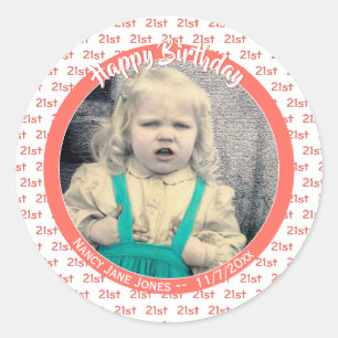 Elke leeftijd en foto: Birthday Number Pattern Cor Ronde Sticker