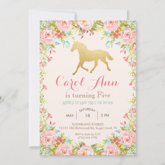 ELKE LEEFTIJD/EVENEMENT - Paard Bloemen Uitnodigin Kaart (Voorkant)