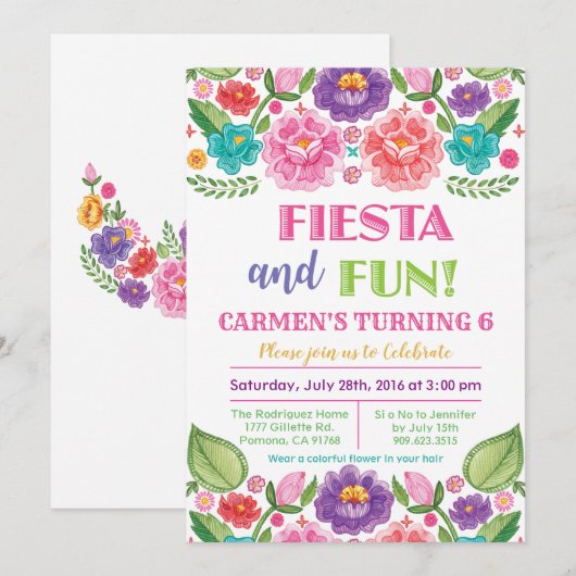 ELKE LEEFTIJD - Fiesta Bloemen Verjaardagsuitnodig Kaart (Voorkant / Achterkant)