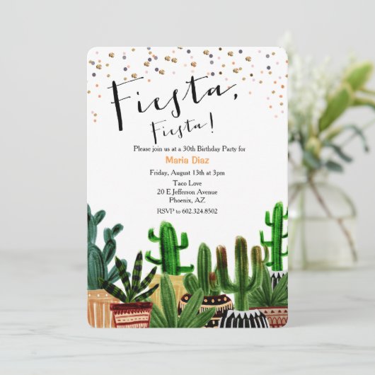 ELKE LEEFTIJD - Fiesta Cactus Birthday Uitnodiging (Staand voorkant)