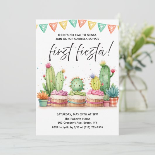 Elke leeftijd Fiesta Verjaardag uitnodiging (Staand voorkant)