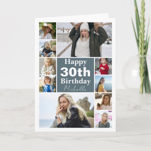 Elke leeftijd fotocollage gevouwen verjaardag groe kaart (Voorkant)