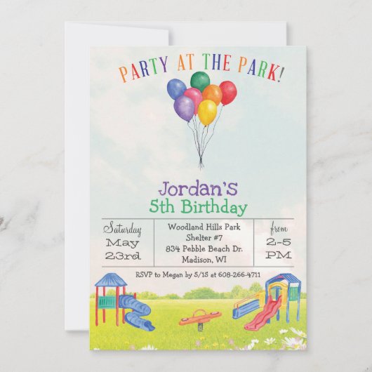 ELKE LEEFTIJD / GESLACHT Park Speeltuin Uitnodigin Kaart (Voorkant)