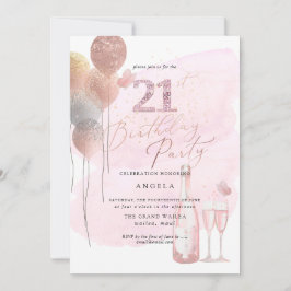Elke leeftijd, Glitter Balloons Roze Champagne 21s Kaart