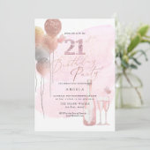 Elke leeftijd, Glitter Balloons Roze Champagne 21s Kaart (Staand voorkant)