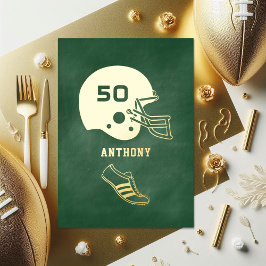 Elke leeftijd groen en gouden Football verjaardags Folie Uitnodiging