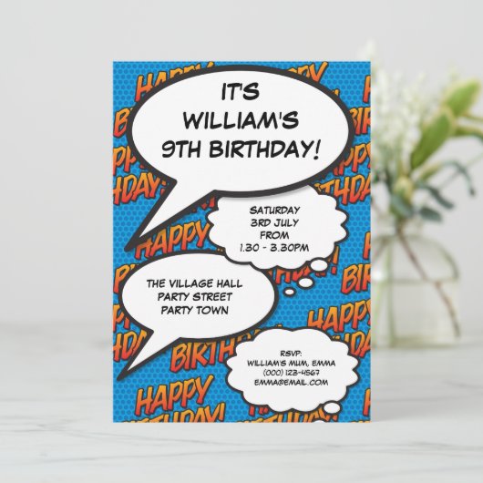 Elke Leeftijd Happy Birthday Party Blue Modern Kaart (Staand voorkant)