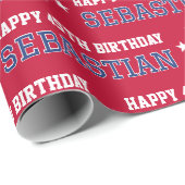Elke Leeftijd Happy Birthday Retro Custom Crimson  Cadeaupapier (Rol Hoek)
