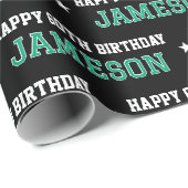 Elke Leeftijd Happy Birthday Retro Custom Green Bl Cadeaupapier (Rol Hoek)