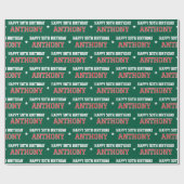 Elke Leeftijd Happy Birthday Retro Custom Green Re Cadeaupapier (Vlak)