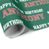 Elke Leeftijd Happy Birthday Retro Custom Green Re Cadeaupapier (Rol Hoek)