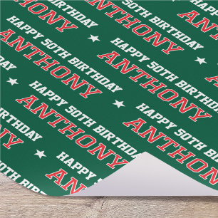 Elke Leeftijd Happy Birthday Retro Custom Green Re Cadeaupapier