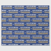 Elke Leeftijd Happy Birthday Retro Custom Navy Gol Cadeaupapier (Vlak)