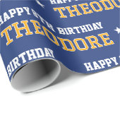 Elke Leeftijd Happy Birthday Retro Custom Navy Gol Cadeaupapier (Rol Hoek)