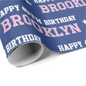 Elke Leeftijd Happy Birthday Retro Custom Navy Pin Cadeaupapier (Rol Hoek)
