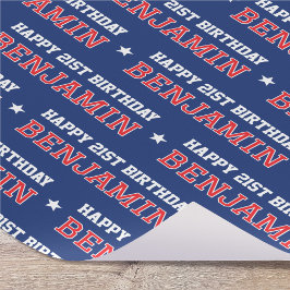 Elke Leeftijd Happy Birthday Retro Custom Navy Red Cadeaupapier