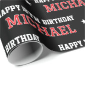 Elke Leeftijd Happy Birthday Retro Custom Red Blac Cadeaupapier (Rol Hoek)