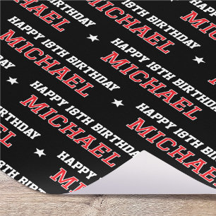 Elke Leeftijd Happy Birthday Retro Custom Red Blac Cadeaupapier