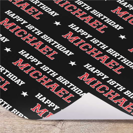Elke Leeftijd Happy Birthday Retro Custom Red Blac Cadeaupapier