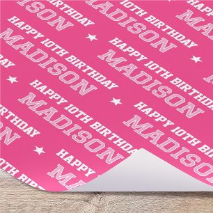 Elke Leeftijd Happy Birthday Retro Custom Roze Wit Cadeaupapier