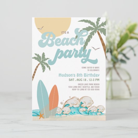 ELKE LEEFTIJD Jongen Surfen Strand Party Verjaarda Kaart (Staand voorkant)