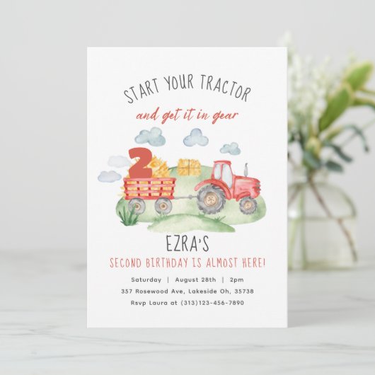 Elke leeftijd Kinder rode Boerderij tractor Verjaa Kaart (Staand voorkant)