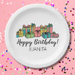 Elke leeftijd kleurrijke Happy Birthday Papieren Bordje<br><div class="desc">De Kleurrijke Cadeaus Happy Birthday print is geweldig voor een klassieke verjaardagslook van een geliefde, of van het bedrijf naar personeel of leveranciers, of u kunt deze kaart voor een individu personaliseren door alleen de tekst te wijzigen. U kunt de naam van de verjaardagspersoon wijzigen in een 'Van ___ Bedrijf'...</div>