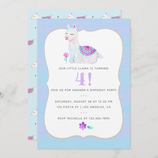 Elke leeftijd Llama-kinderen op zaterdag uitnodigi Kaart (Voorkant / Achterkant)