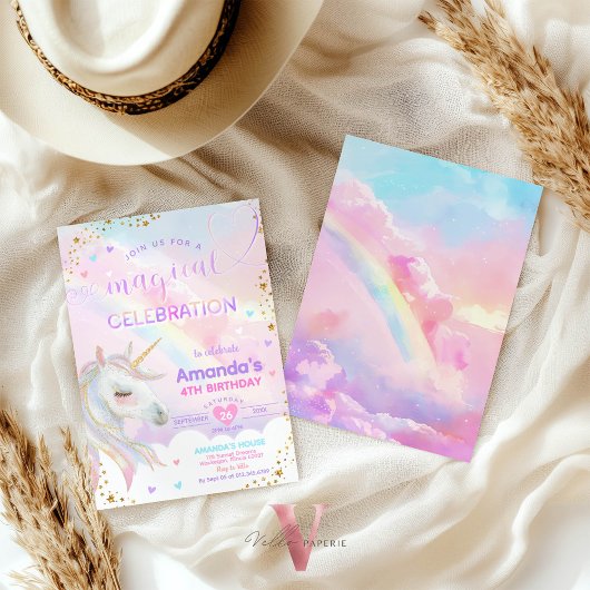 Elke leeftijd Magische regenboog Eenhoorn Gouden V Kaart