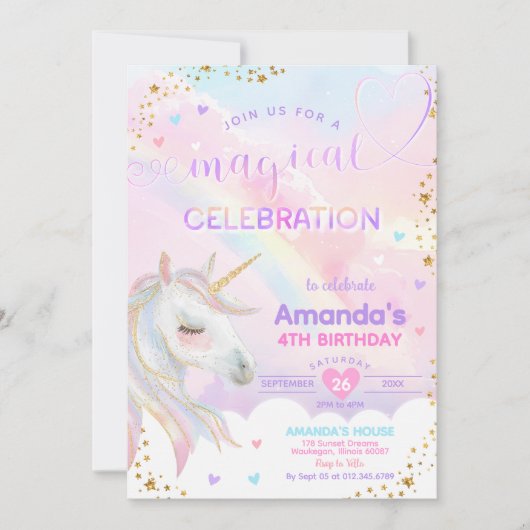 Elke leeftijd Magische regenboog Eenhoorn Gouden V Kaart (Voorkant)