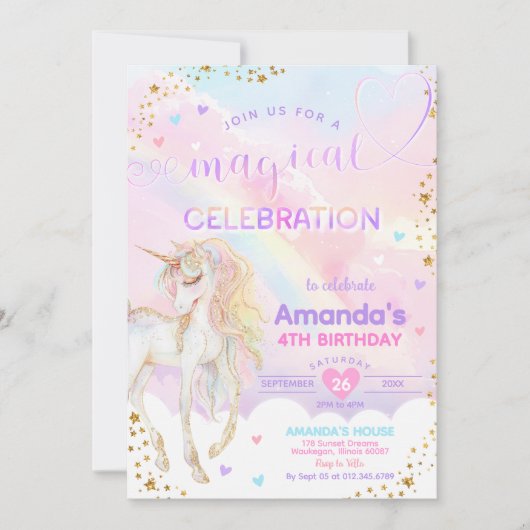 Elke leeftijd Magische regenboog Eenhoorn Gouden V Kaart (Voorkant)