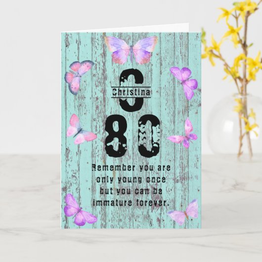 Elke Leeftijd Naam Monogram Grappig 80ste Verjaard Kaart (Gele Bloem)