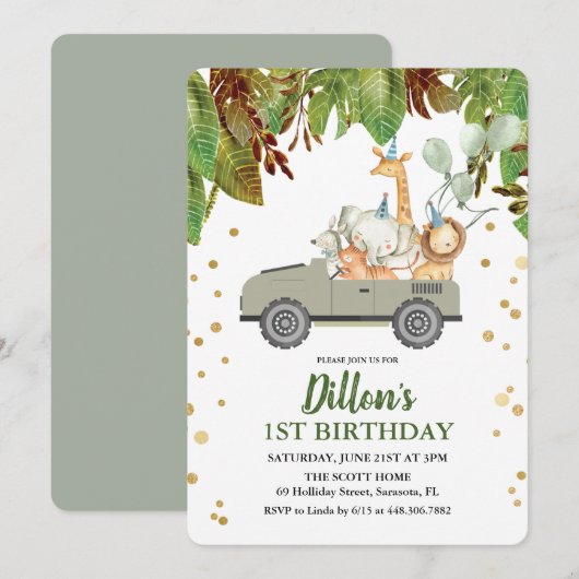 ELKE LEEFTIJD - Oerwoud Safari Birthday Uitnodigin Kaart (Voorkant / Achterkant)