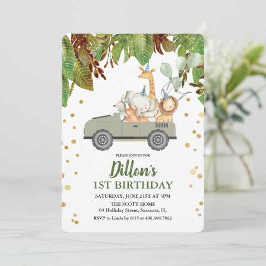 ELKE LEEFTIJD - Oerwoud Safari Birthday Uitnodigin Kaart (Staand voorkant)