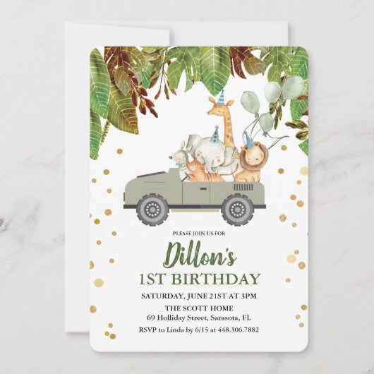 ELKE LEEFTIJD - Oerwoud Safari Birthday Uitnodigin Kaart (Voorkant)