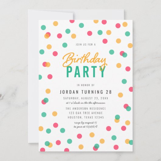 Elke Leeftijd Oranje Roze Blauwgroen Confetti Verj Kaart (Voorkant)