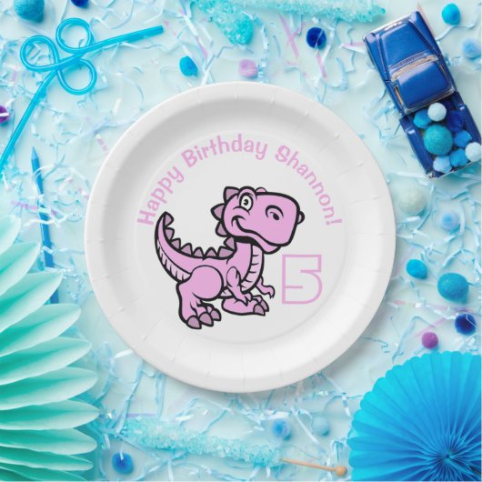 Elke leeftijd Pink T Rex Dinosaurus Verjaardag Papieren Bordje (Feest)