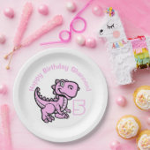 Elke leeftijd Pink T Rex Dinosaurus Verjaardag Papieren Bordje (Feest)