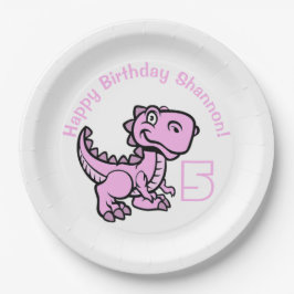 Elke leeftijd Pink T Rex Dinosaurus Verjaardag Papieren Bordje