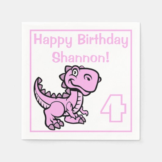 Elke leeftijd Pink T Rex Dinosaurus Verjaardag Servet (Voorkant)