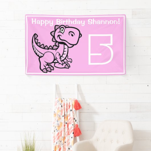 Elke leeftijd Pink T Rex Dinosaurus Verjaardag Spandoek (Insitu)