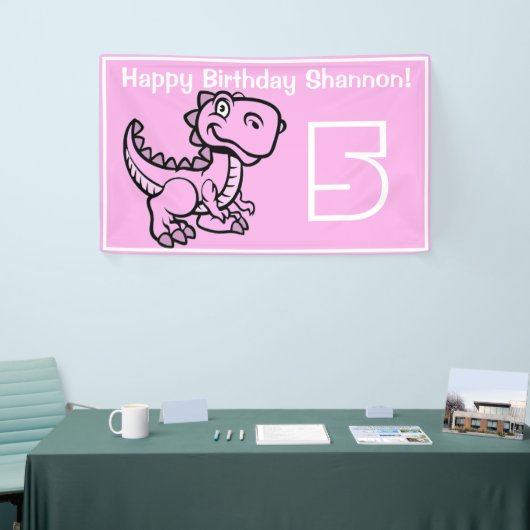 Elke leeftijd Pink T Rex Dinosaurus Verjaardag Spandoek (Beurs)