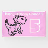 Elke leeftijd Pink T Rex Dinosaurus Verjaardag Spandoek (Horizontaal)