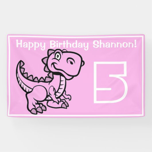 Elke leeftijd Pink T Rex Dinosaurus Verjaardag Spandoek (Horizontaal)