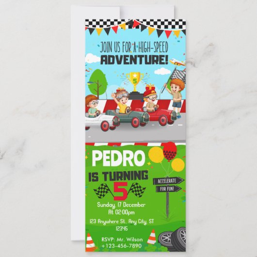 Elke leeftijd Race Auto Thema Verjaardagsfeest Kaart (Voorkant)