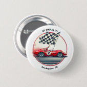 Elke leeftijd  race auto verjaardag ronde button 5,7 cm (Voorkant /achterkant)