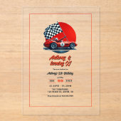 Elke leeftijd race auto verjaardagsfeestje acryl uitnodigingen (Voorkant)