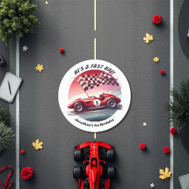 Elke leeftijd  race auto verjaardagsfeestje ronde sticker